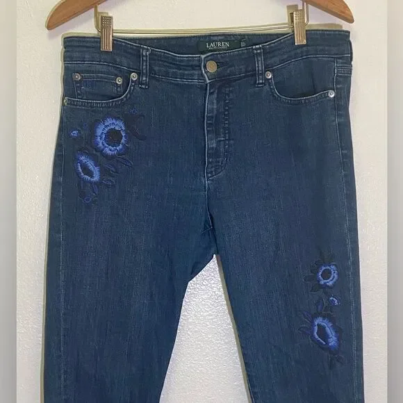 Lauren Ralph Lauren -  Cropped  Embroidered Skinny Ankle Pants - size 8 (29) - Picture 8 of 8